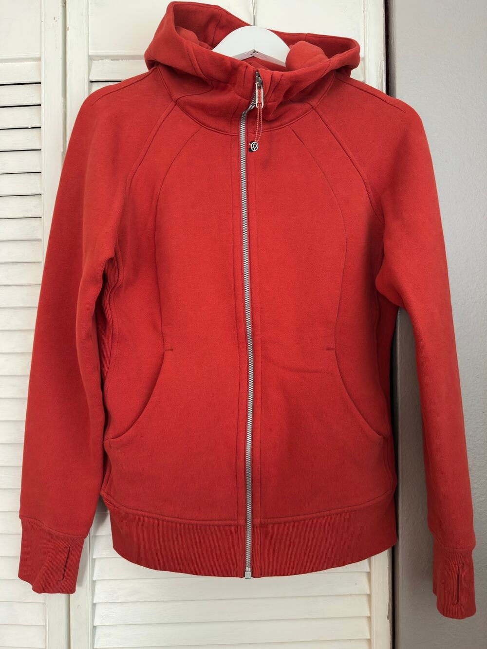 Lululemon Scuba Full Zip Hoodie Sweatshirt Dark Red Thumbholes Jacket Size 8